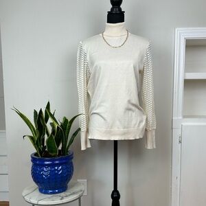 ADRIANNA PAPELL Creamy Ivory Puff Sleeve Turtleneck Sweater Long Sleeve Knit Top